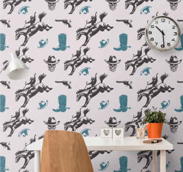 Cowboy element häst mönster sovrum tapet - Tenstickers