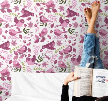 Fugl illustration tapet med fugle - TenStickers