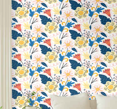 Carta da parati floreale disegno colorato fiorito - TenStickers