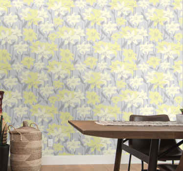 Yellow flowers on a grey background Wallpaper - TenStickers