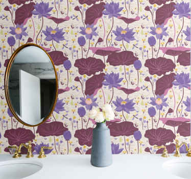 papel de parede flores padrão azul e roxo - TenStickers