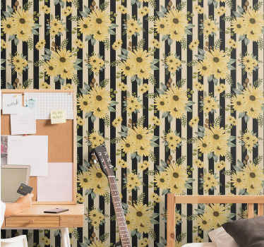 墙纸花卉 条纹向日葵图案 - TenStickers