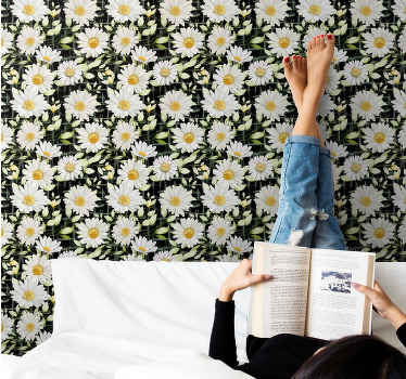 Realistične marjetice na ozadju s črtastimi cvetovi - TenStickers