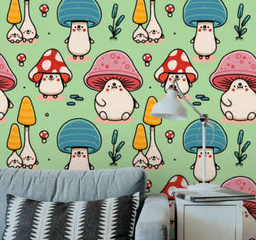 Papel mural arte personajes de hongos - TenVinilo