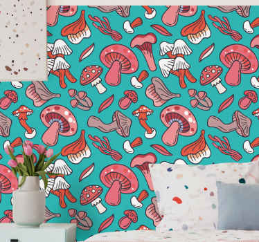 Taiteelliset punaiset sienet, joissa on sinivihreä tausta luonto  - Tenstickers