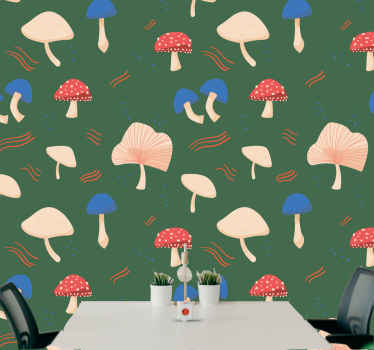 Röda och vita realistiska svamp tapeter - Tenstickers