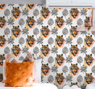 Tiger floral elements animal wallpaper - TenStickers