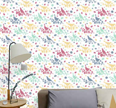 Fuglemønster motiv tapet med fugle - TenStickers