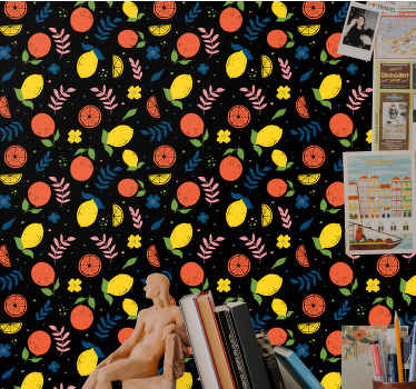 葉の寝室の壁紙と柑橘系の果物 - TENSTICKERS