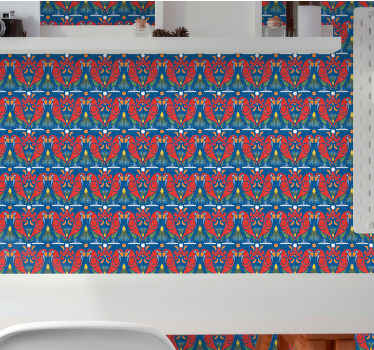 Floral dwith μπλε φόντο ταπετσαρία υπνοδωματίου - TenStickers