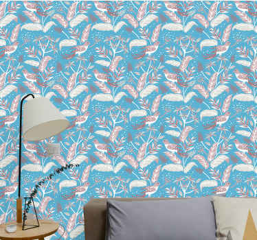 Botanisk fuglemotiv tapet med fugle - TenStickers