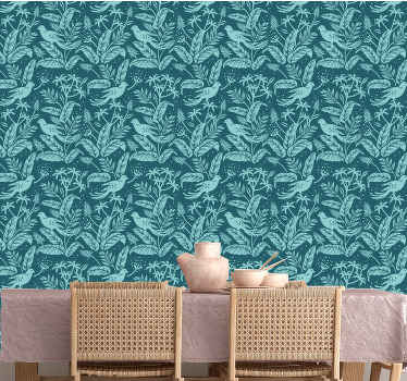 Turquoise flying birds Bedroom wallpaper - TenStickers