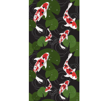 Compre este papel pintado de animales con un diseño exclusivo de peces nadando alrededor del hermoso lago lleno de hojas verdes. La mejor calidad-precio.