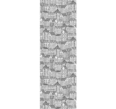 Modern and stylish kids bedroom wallpaper with doodles of buildings will make their rooms a nest of joy, happiness and creativity.