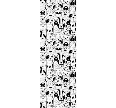 Este divertido papel de parede de animais com ilustração de vários cães diferentes a preto e branco dará uma decoração fantástica ao quarto dos seus filhos.