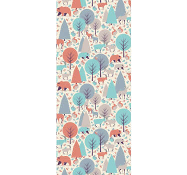 Aumente a criatividade dos seus filhos com este papel de parede de natureza cheio de árvores e animais selvagens, tudo em cores subtis e realmente lindas.