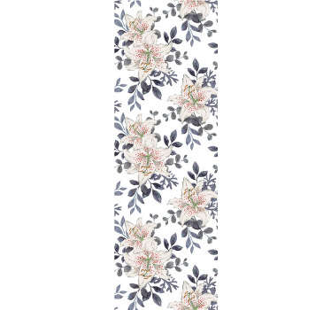 Este papel pintado flores con un patrón de lirios blancos con puntos rojos en el interior y hojas grises es la decoración perfecta para tu sala de estar o dormitorio