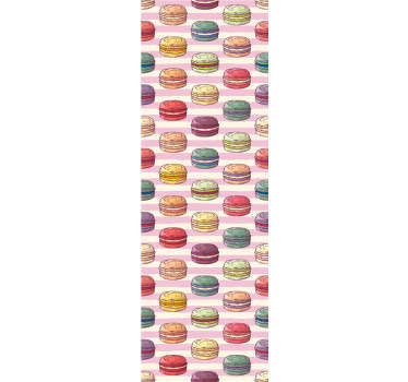 This retro wallpaper with a pattern of macaroons on a pink and white striped background is perfect to give your kitchen a modern decor!