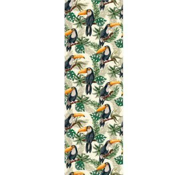Choose a living room wallpaper with a design full of toucans surrounded by leaves. Everyone loves those majestic birds. High quality!