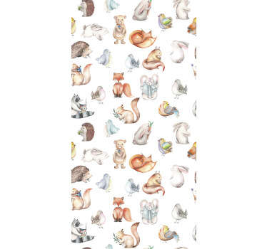 Tapet fantastic de cameră pentru copii plin de locuitori de pădure drăguți, cum ar fi vulpi, păsări, veverițe, urși și multe altele. Produs de înaltă calitate!
