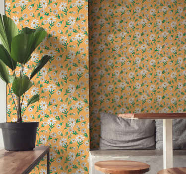 Blumentapete Gänseblümchen auf dem gelben Hintergrund - TenStickers