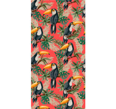 Fill your house with joy and life with this fantastic nature wallpaper composed by a beautiful pattern of toucans in a tree branch.