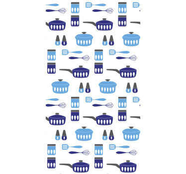Decore sua cozinha com nosso papel de parede original de utensílios de cozinha. é fácil de aplicar, limpo e é à prova d'água.