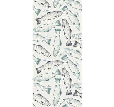 Un tapet cu model de pește, cu mai multe imprimeuri de pește de somon, pentru a crea un spațiu minunat în casă, orice spațiu ales.