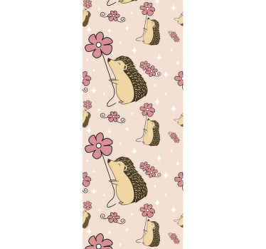 Papel tapiz animales diseño de erizo y flor - TenVinilo