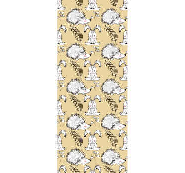 Papel tapiz animales patrón de conejito y erizo - TenVinilo