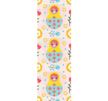Papel de parede decorativo bonito padrão matrioskas. é original, duradouro, sem bolhas e fácil de aplicar sem problemas.