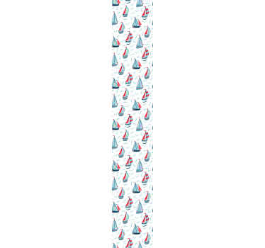 Beautifully designed children wallpaper of boats on the seaside. The boats are numbers and it also contains birds flying in the sky.