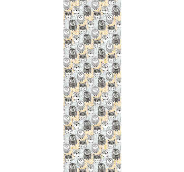 Papel de parede de animais com ilustração de várias corujas com fundo branco e cinza que vai dar um toque original, exclusivo e único ao seu lar.