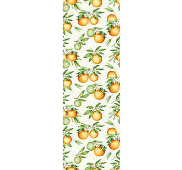 Papel de parede com padrão laranja para decorar qualquer espaço da sua casa. Pode ser instalado em uma sala de jantar, cozinha, qualquer porta de vidro, espaço de restaurante, etc.