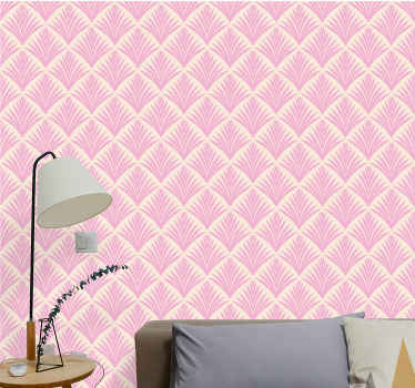 Pastel pink palm retro Living Room Wallpaper - TenStickers