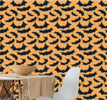Papel pintado Halloween Patrón de murciélagos naranja y negro - TenVinilo