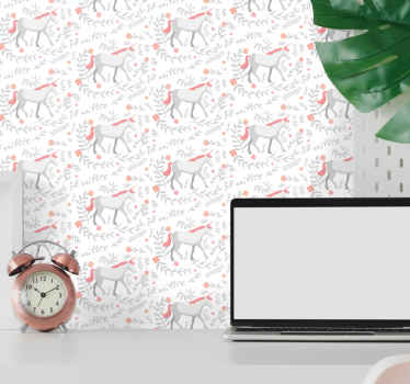 Unicorn pattern with leaves Childrens Wallpaper - TenStickers