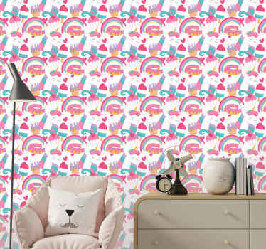 Enhörningar med en regnbåge barntapet - Tenstickers