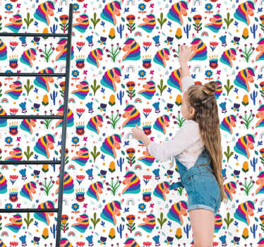 Papel pintado infantil de unicornios y flores - TenVinilo