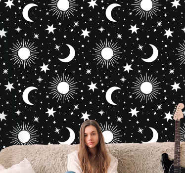 White stars and moons star wallpaper - TenStickers
