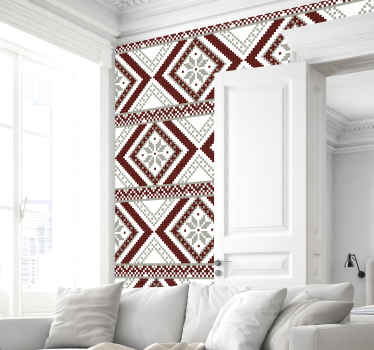 Nordic Snowflakes red gray  room  wallpaper - TenStickers