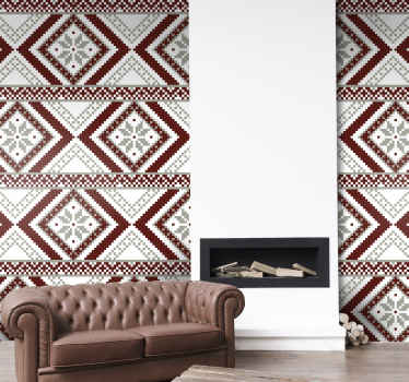 Nordic Snowflakes red gray  room  wallpaper - TenStickers