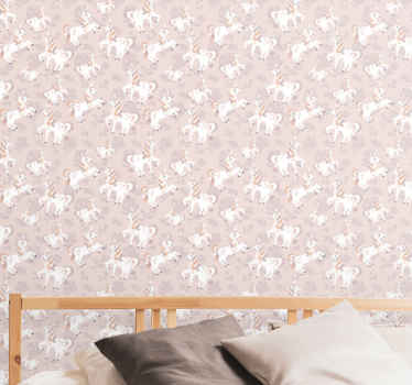 Tapete Kinderzimmer Rosa und großes einhorn mit blumen - TenStickers