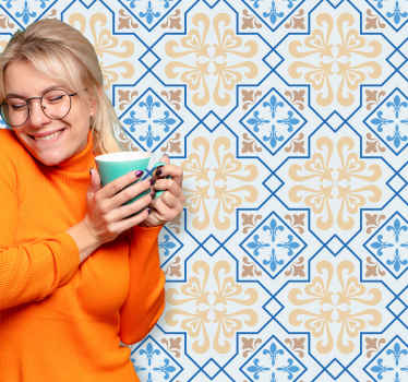Papel de parede moderno Azulejo português azul bege - TenStickers