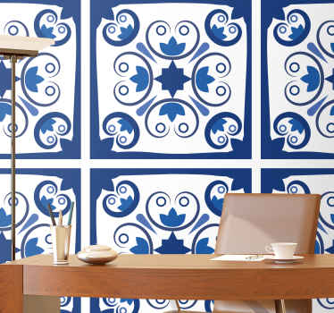 Papel de parede moderno Azulejo português azul bonito típico - TenStickers
