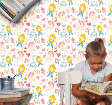 çizgi film prensler ve tek boynuzlu at çocuk duvar kağıdı - TenStickers