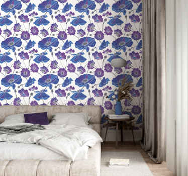 papel de parede floral Flores de jardim azuis e roxas - TenStickers