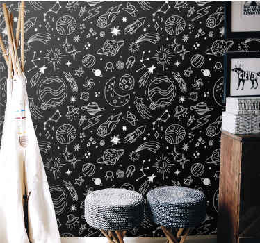 Space Doodle Pattern stars wallpaper - TenStickers