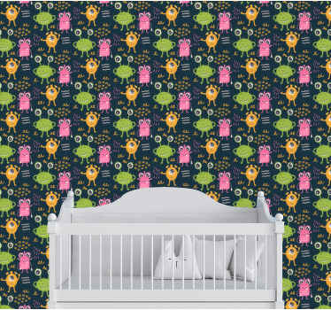 Funny colorful aliens illustration wallpaper - TenStickers