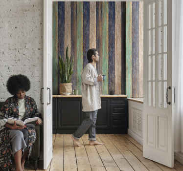 Papel pintado madera laminado azul y marrón - TenVinilo